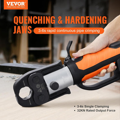 VEVOR 18V Electric Pipe Crimping Tool Press Tool Kit | 1/2' to 2' Copper Pipes, Compatible with ProPress, 6 VUS Press Jaws, 2pcs 4AH Battery & Fast Charger, Carrying Case
