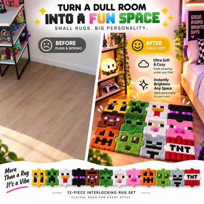 🎮 12-Piece Interlocking Pixel Tufted Rug Set – Build Your Own Gamer Room Floor