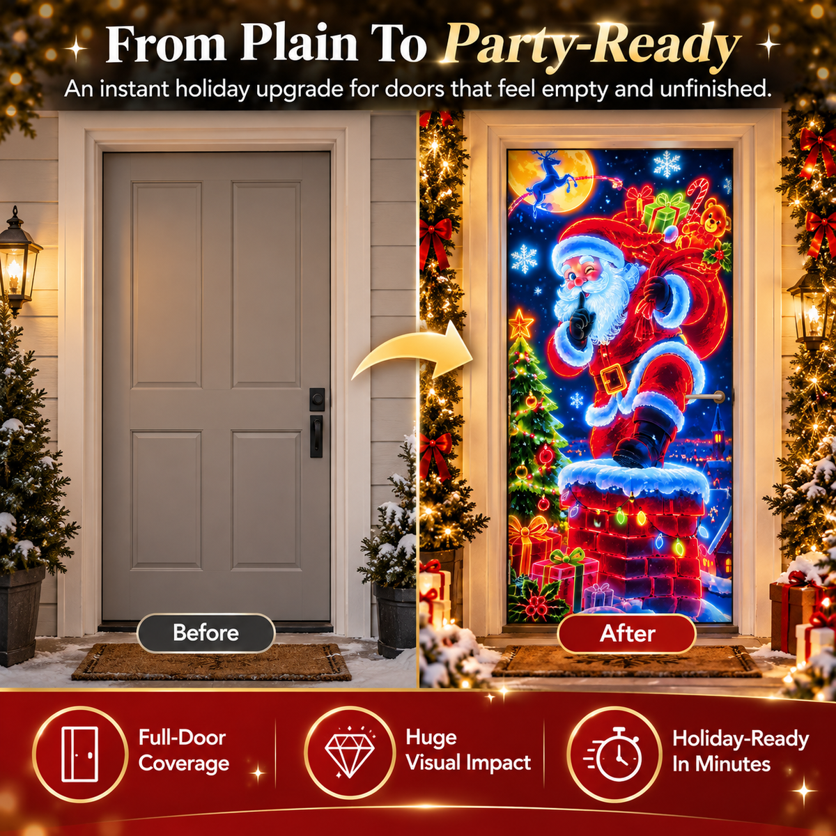 🎅🎄✨ Magical Santa Christmas Door Cover 🎁❄️ Full-Door Holiday Decoration, Festive Santa Claus Artwork, Snowy Winter Wonderland Entryway Decor 🏠🎀❤️