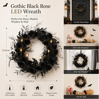 🎁Elevate your Halloween vibe 🖤Black Rose Candle Wreath
