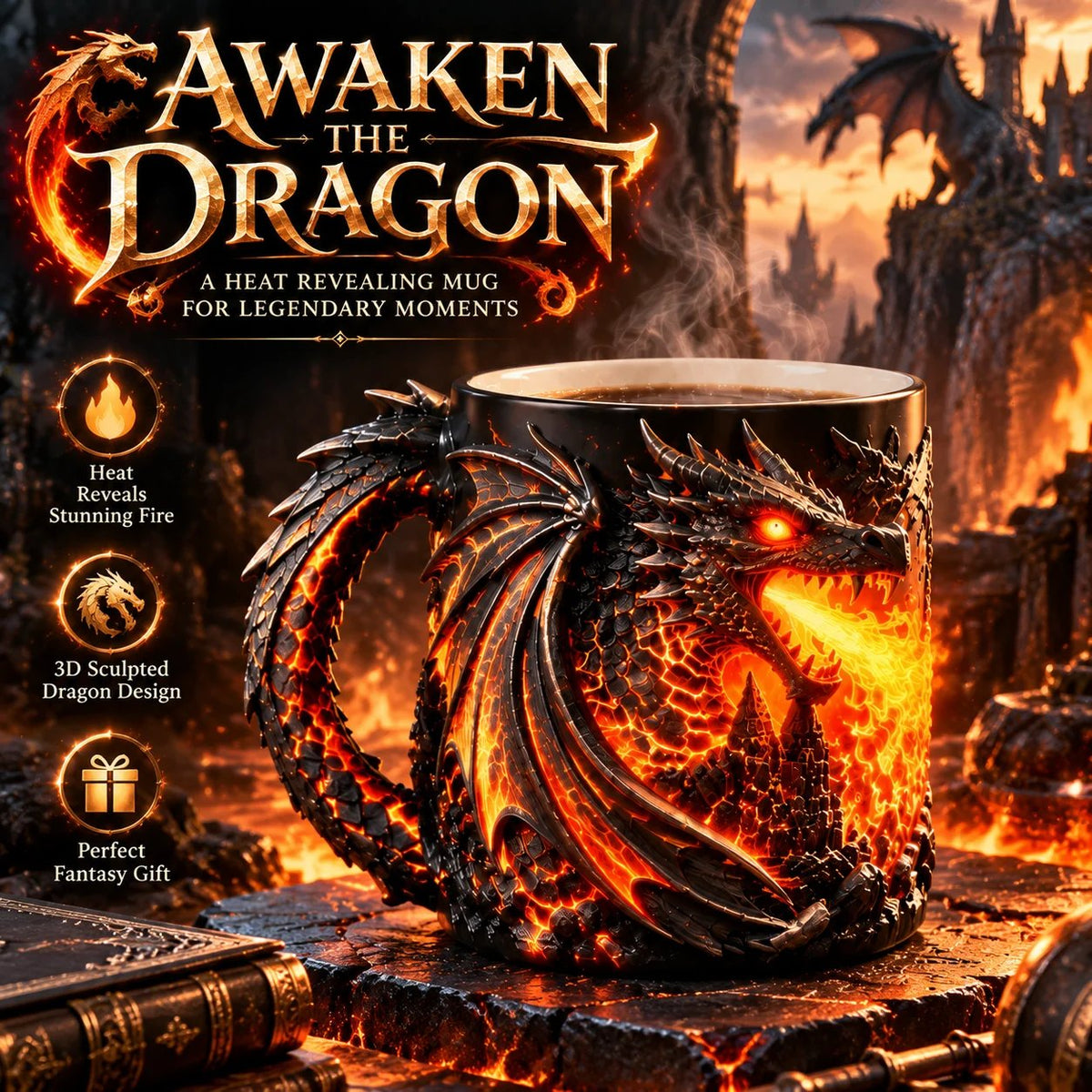 🔥 Last Day 49% OFF 🐉 Dragonfire 3D Heat-Reveal Magic Mug | Add a Hot Drink. Awaken the Dragon