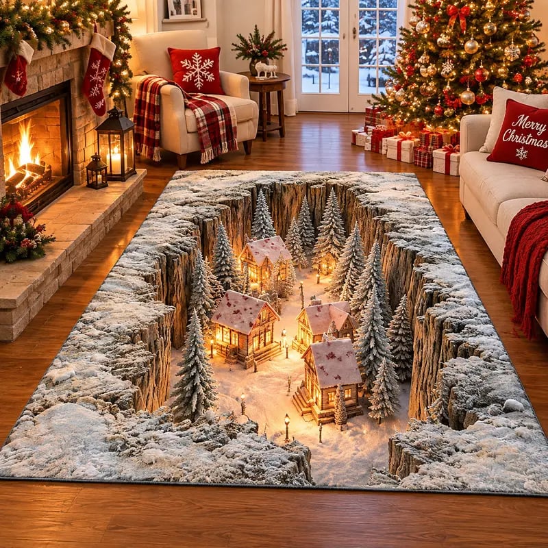 ☘️✨Optical Illusion Christmas Scene Rug | Bring A Hidden Winter Village✨✨