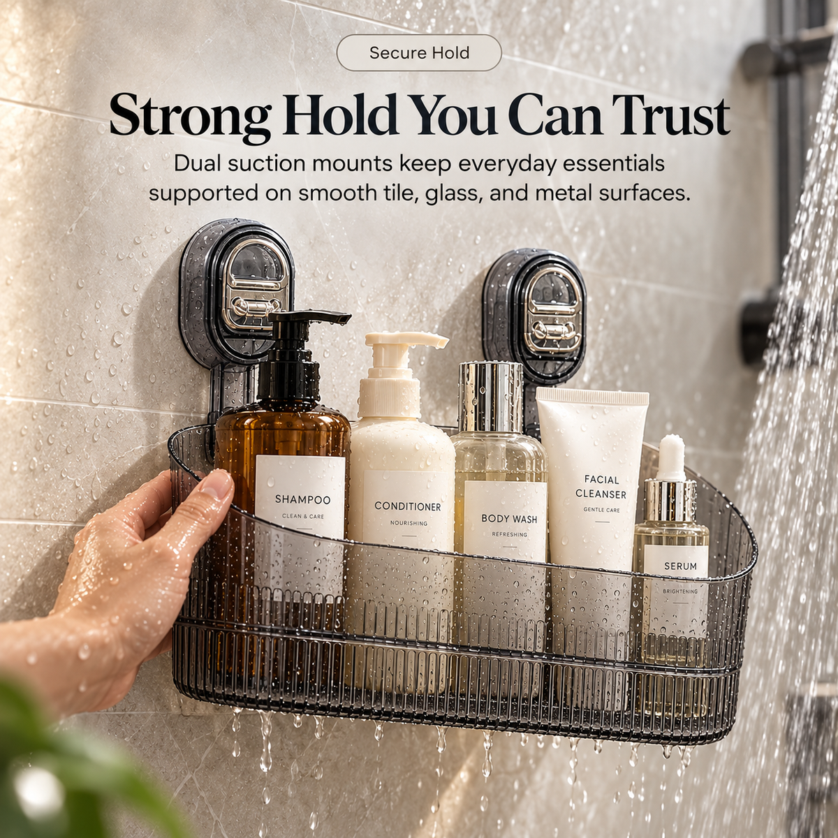🚿✨ No-Drill Suction Cup Organizer Basket 🧴💧 Wall-Mounted Bathroom & Kitchen Storage Rack 🏡🫧 Space-Saving Shower Shelf for Everyday Essentials 🌟