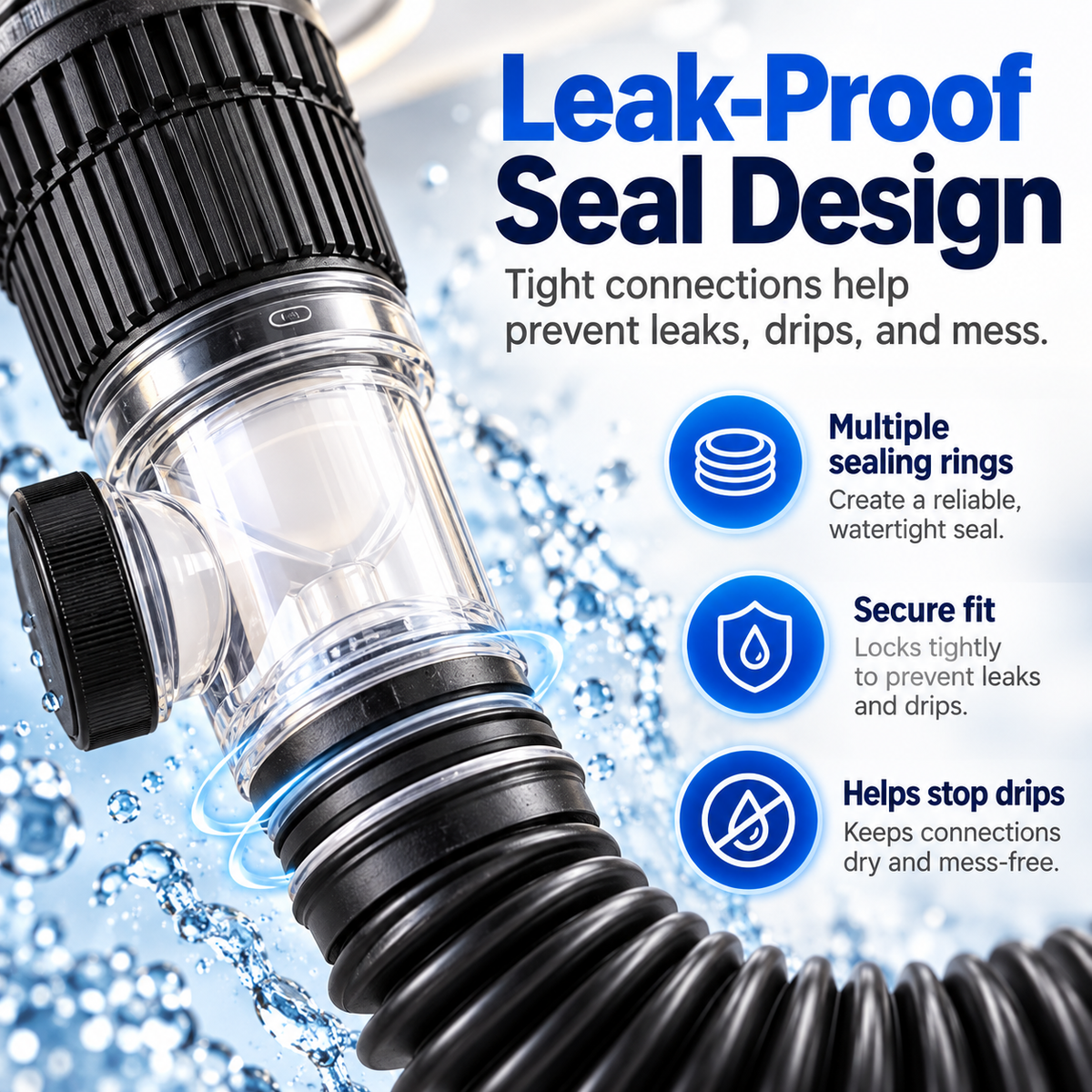 Close-up sink drain sealing rings and threaded leak resistant connection system