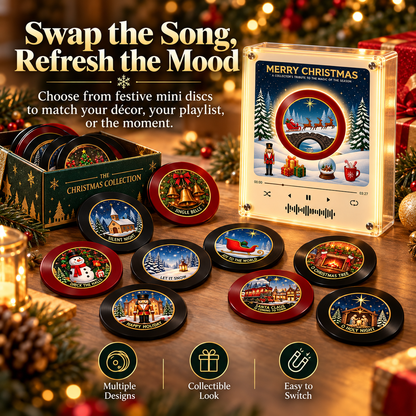 🎄🎶 Christmas Mini Vinyl Record Player Fridge Magnet ✨🎅 Light-Up Musical Christmas Decor 🎁❄️ Interchangeable Holiday Song Discs