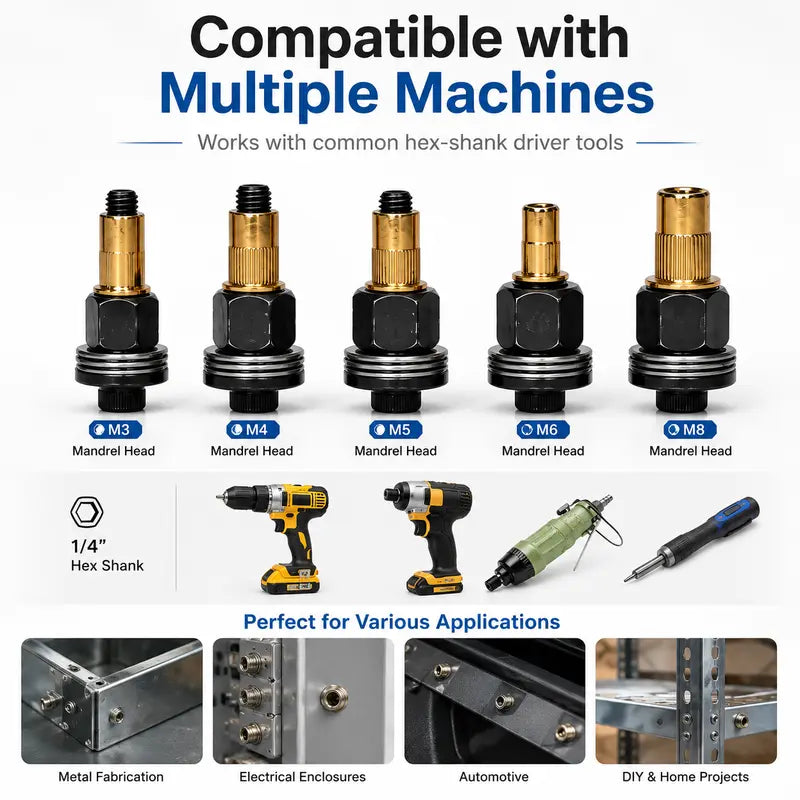 🔩M3–M8 Rivet Nut Installation Kit – Drill Adapter & Nutsert Assortment