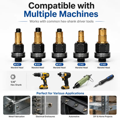 🔩M3–M8 Rivet Nut Installation Kit – Drill Adapter & Nutsert Assortment