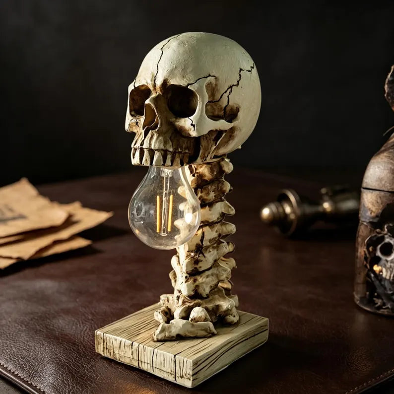 Gothic Skull Spine Resin Lamp, Realistic Macabre Night Light, Halloween Decor