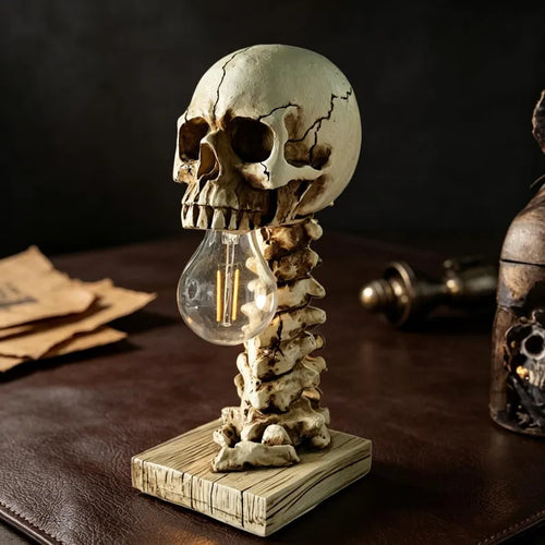 Gothic Skull Spine Resin Lamp, Realistic Macabre Night Light, Halloween Decor