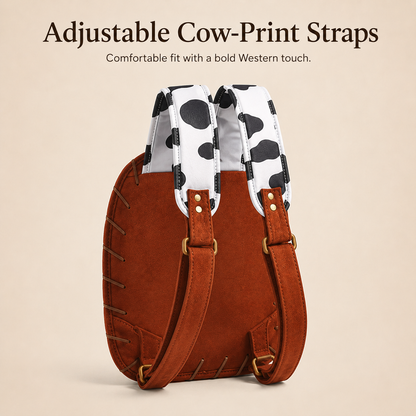 🤠 Western Cowboy Hat Shaped Backpack Cow Print Straps Mini Leather Purse 🎒