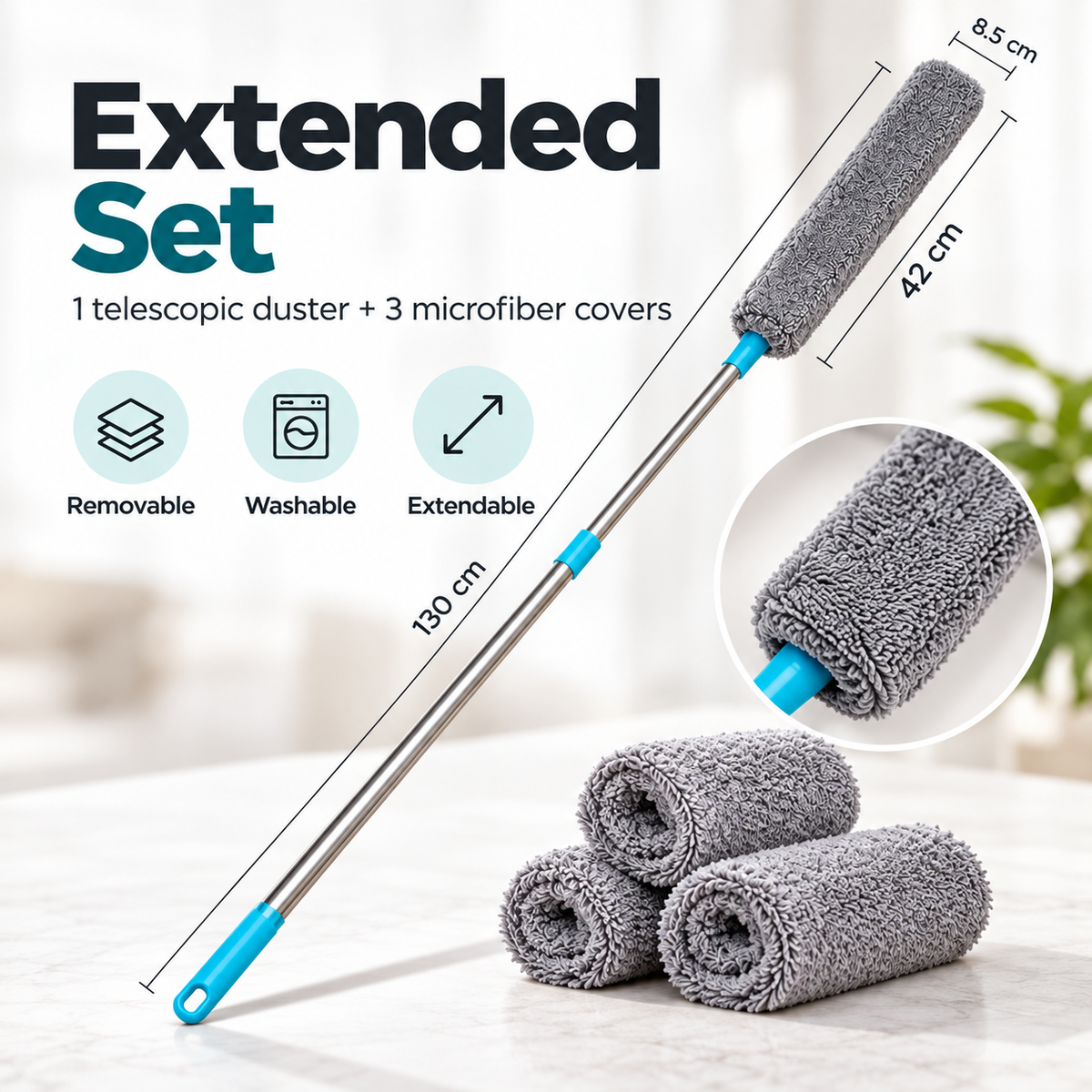 🧹✨ 2026 Upgraded Extendable Microfiber Gap Duster 🏡💨 | Clean Under Beds, Sofas & Appliances 🛋️🛏️ | 130CM Telescopic Handle 🔥 Washable & Reusable Dust Cleaner 💦