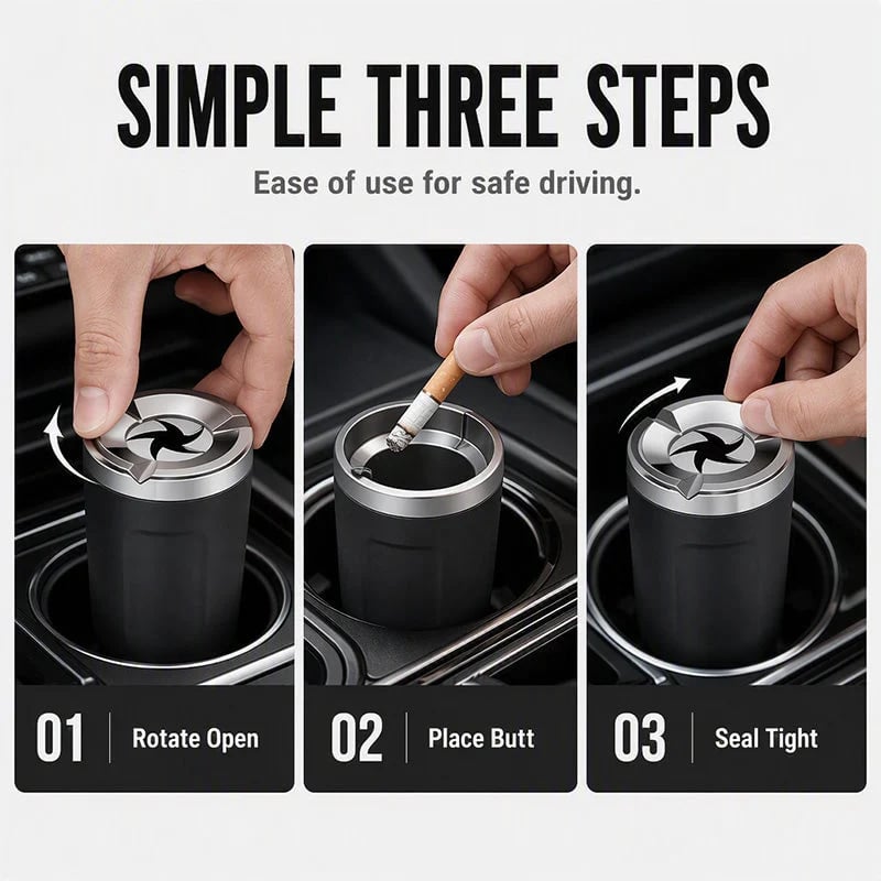 🎉 2026 SaleRotating Car Ashtray with Ceramic Inner Liner