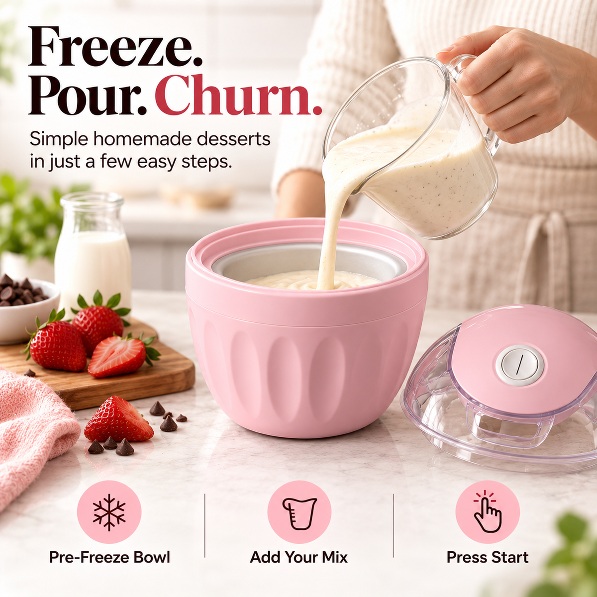 🍦 Mini Homemade Ice Cream Maker – Compact One-Touch Frozen Dessert Machine
