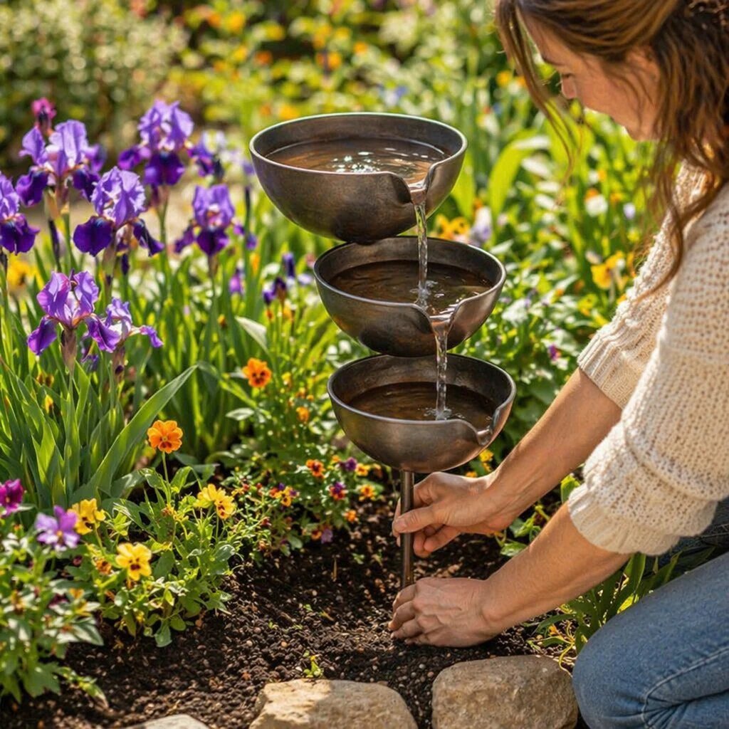 🔥Bring Life Back To Your Garden – Peaceful Cascading Rain Catcher Bird Bath For Welcoming Garden Wildlife🌿🐦