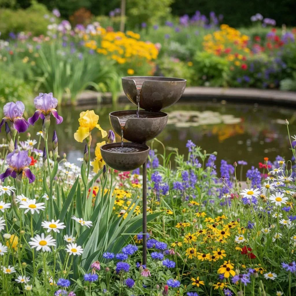 🔥Bring Life Back To Your Garden – Peaceful Cascading Rain Catcher Bird Bath For Welcoming Garden Wildlife🌿🐦