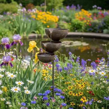 🔥Bring Life Back To Your Garden – Peaceful Cascading Rain Catcher Bird Bath For Welcoming Garden Wildlife🌿🐦