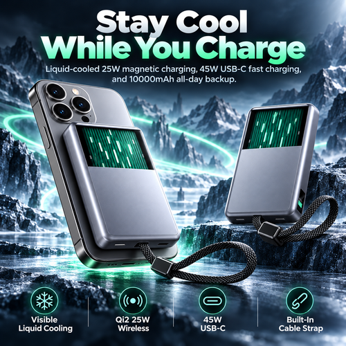 Liquid-Cooled Qi2 25W Magnetic Power Bank 10000mAh