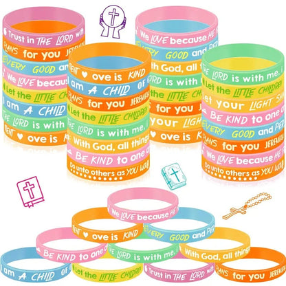 ✝️ 30/60PCS Bible Verse Bracelets – Christian Faith Wristbands for Church Events, Youth Groups & Sunday School Rewards
