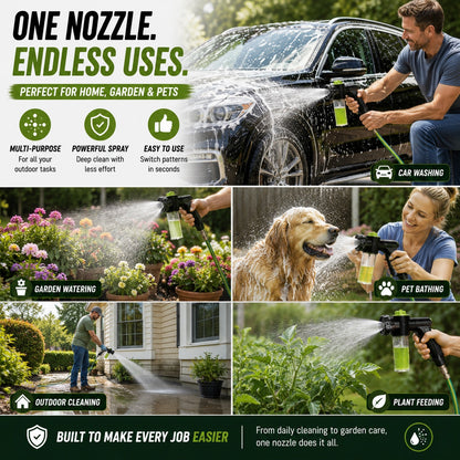 8-Pattern Garden Hose Nozzle with Built-In Soap Dispenser