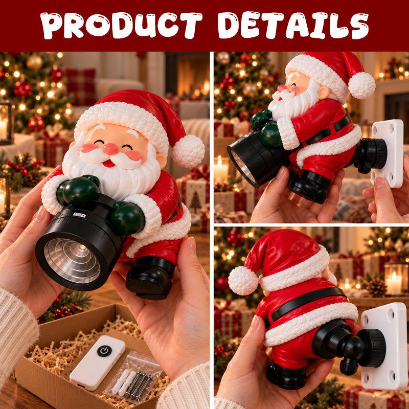 Santa Christmas welcome projector with remote control shown in product imagery