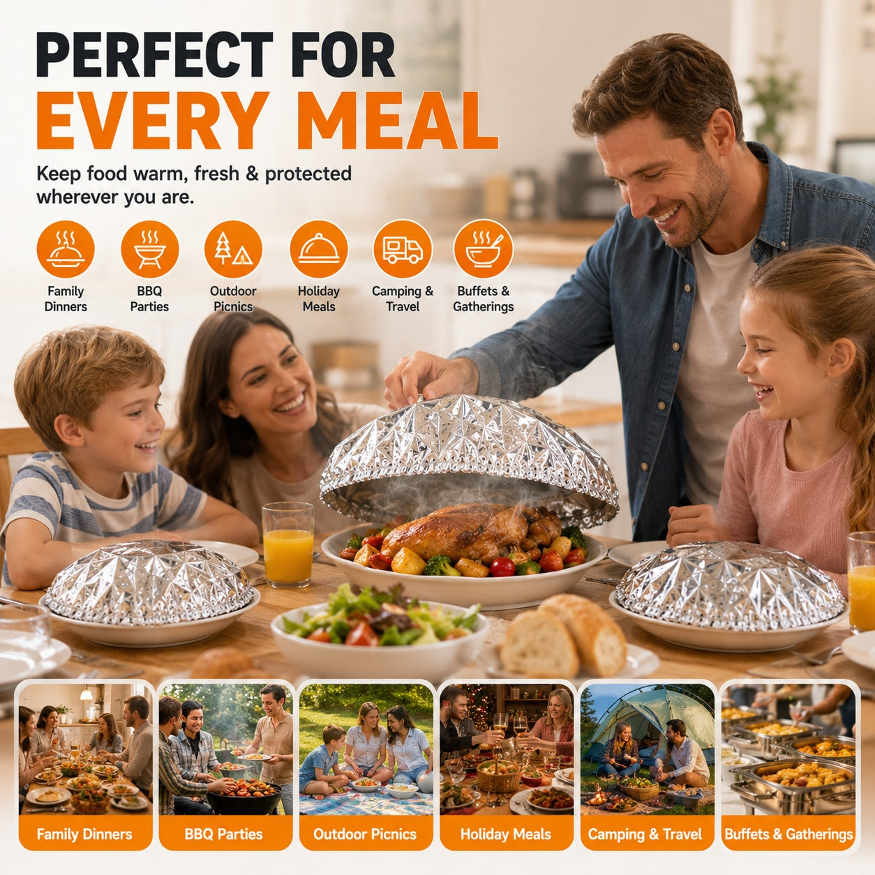 🔥50PCS Reusable Aluminum Food Cover – Keep Meals Warm, Fresh & Ready to Serve