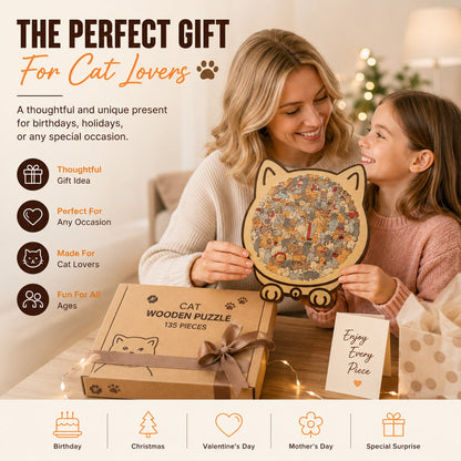 🔥Flash Sale: 50% OFF🎁Every Piece Is a Cat – 135-Piece Wooden Puzzle for Cat Lovers