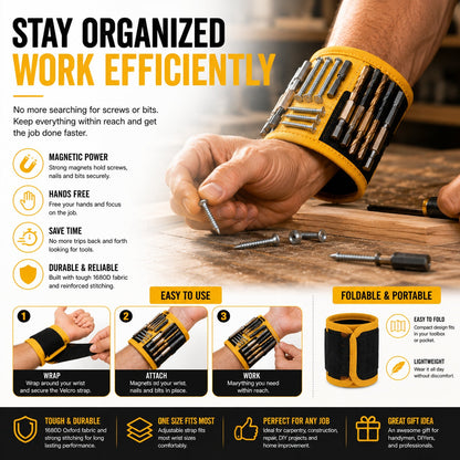 Magnetic Wristband with 9 Strong Magnets | Hands-Free Tool Holder for DIY & Woodworking