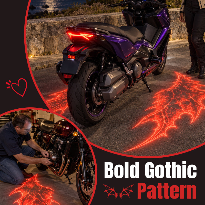 🏍️🔥 Motorcycle Devil Wing Ground Projection Lights – Red Gothic Bat Wing LED Projectors, Custom Nighttime Bike Accent Lights 🦇✨