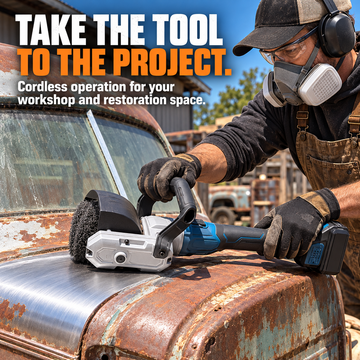 🔧⚡ Cordless Drum Surface Conditioning Tool – Heavy-Duty Rust & Paint Removal Machine for Automotive Metal Restoration, Surface Preparation & DIY Workshop Projects 🚘