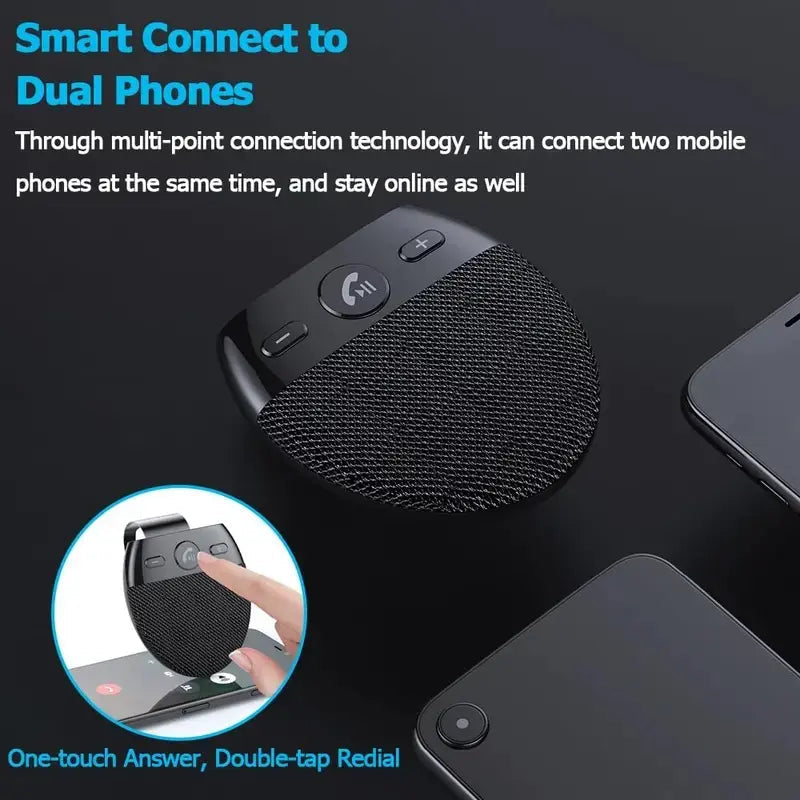 🚗 Bluetooth 5.0 Car Speakerphone – Hands-Free Calls & Music, Easy Clip-On 🔊