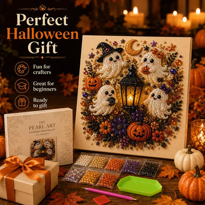 Spooky Cute Ghost Pearl Diamond Painting Kit – 8" x 8" Halloween DIY Wall Art & Craft Gift