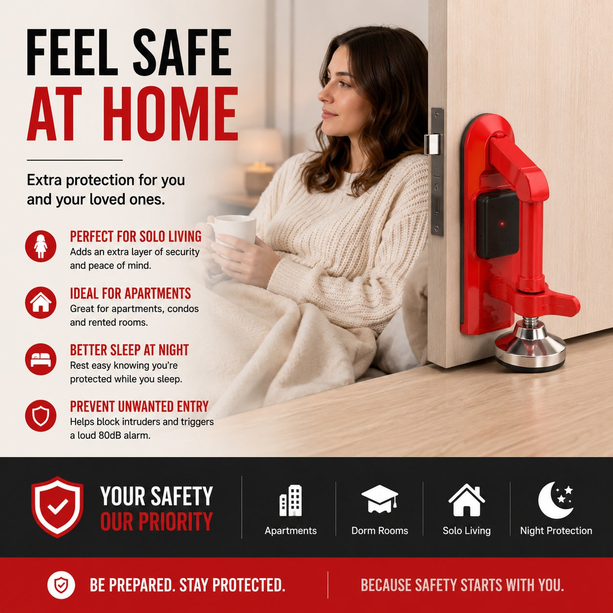 Portable Door Lock Alarm – Travel & Home Security Door Stopper