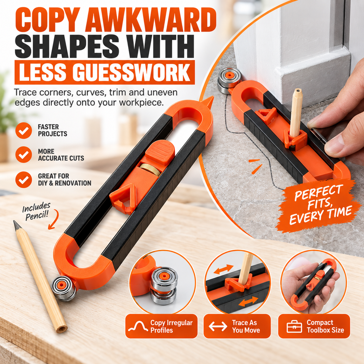 📐Contour Gauge Scribe Tool with Lock and Pencil🏠