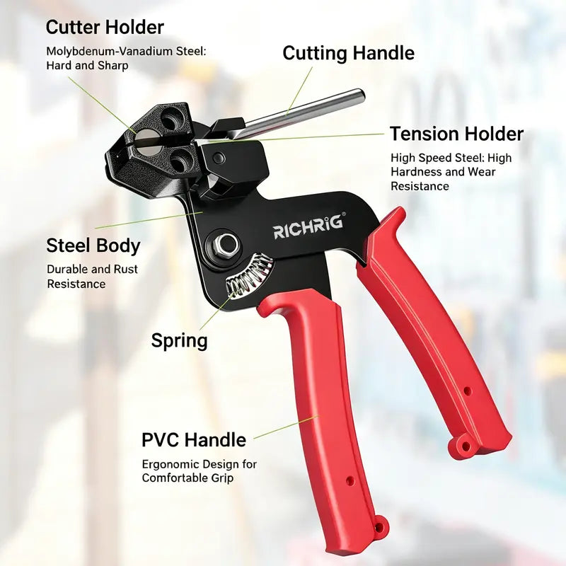 Cable tie tensioning tool construction and components