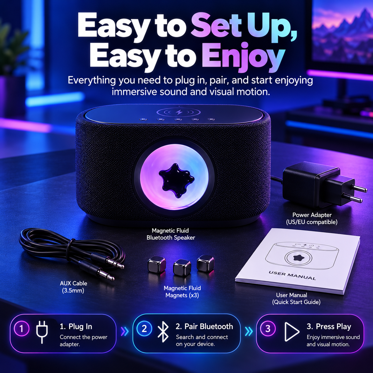 🎵✨ 30W Magnetic Fluid Bluetooth Speaker | Sound-Reactive Ferrofluid Display, RGB Lights & Wireless Charging 🔊⚡