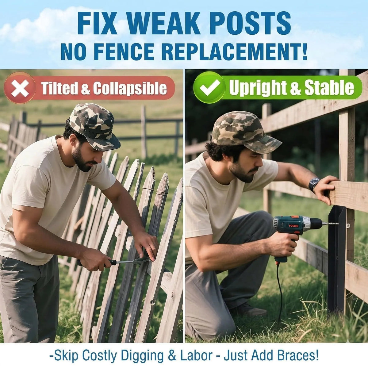 🔨Heavy-Duty H-Shaped Fence Post Repair Kit