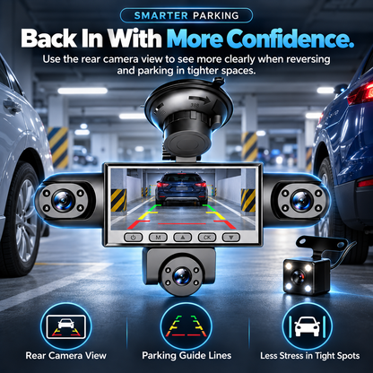 🚗 4/5-Camera Panoramic Dash Cam | 1080P Night Vision, Front & Rear View, Loop Recording & Parking Monitor 🛡️📹