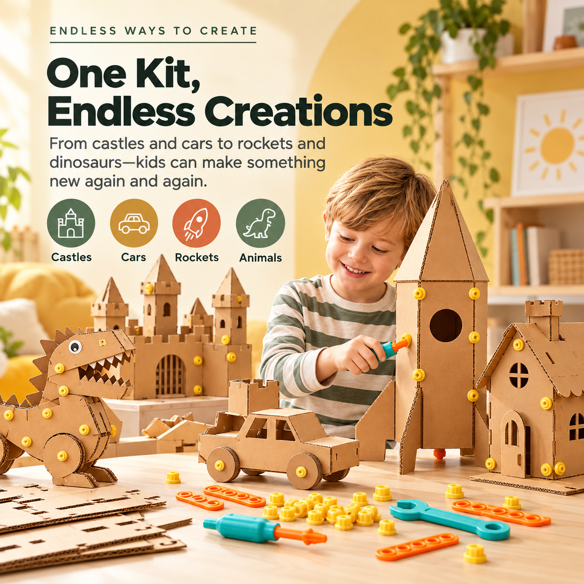 🛠️✨ Kids Cardboard DIY Building Kit 🚀🦖 | Creative STEM Construction Toy 🧠🎨 | Screen-Free Learning & Endless Building Fun 🎁🌟 Ages 3+