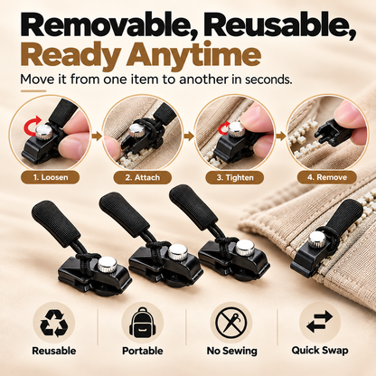 🔧✨ Universal Zipper Repair Kit – No-Sew Detachable Zipper Pull Replacement 🧥🎒 Quick Fix for Broken Zippers ⚡ Adjustable Screw-Lock Design 🔒 3 Sizes (S/M/L) for Jackets, Backpacks, Luggage & More 🧳💖