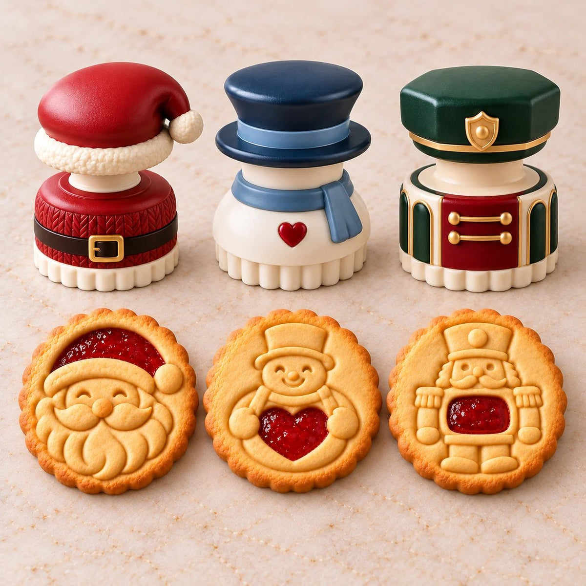 🎄🍪 Christmas Jam Cookie Press – Festive Character Cookie Stamps with Embossed Designs & Jam-Fill Centers | Holiday Baking Fun 🎅❤️