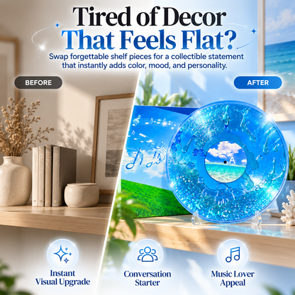 🌊Ocean Dream Liquid-Filled Vinyl Art Disc – Iridescent Glitter Collector Decor