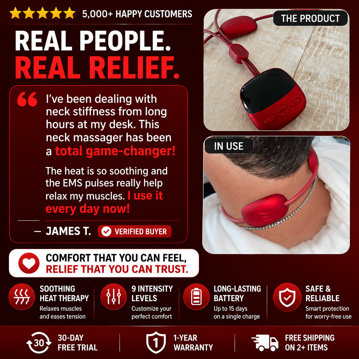 🔥 Relieve Neck Tension Anytime, Anywhere|Smart Heat Therapy & EMS Massage In One Lightweight Device