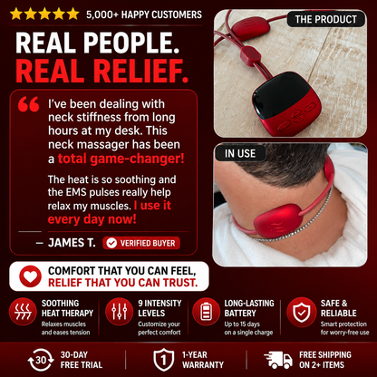 🔥 Relieve Neck Tension Anytime, Anywhere|Smart Heat Therapy & EMS Massage In One Lightweight Device