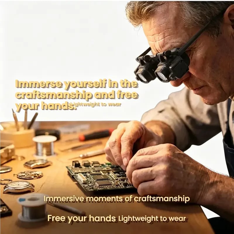Hands-free magnifying glasses used while working on electronics