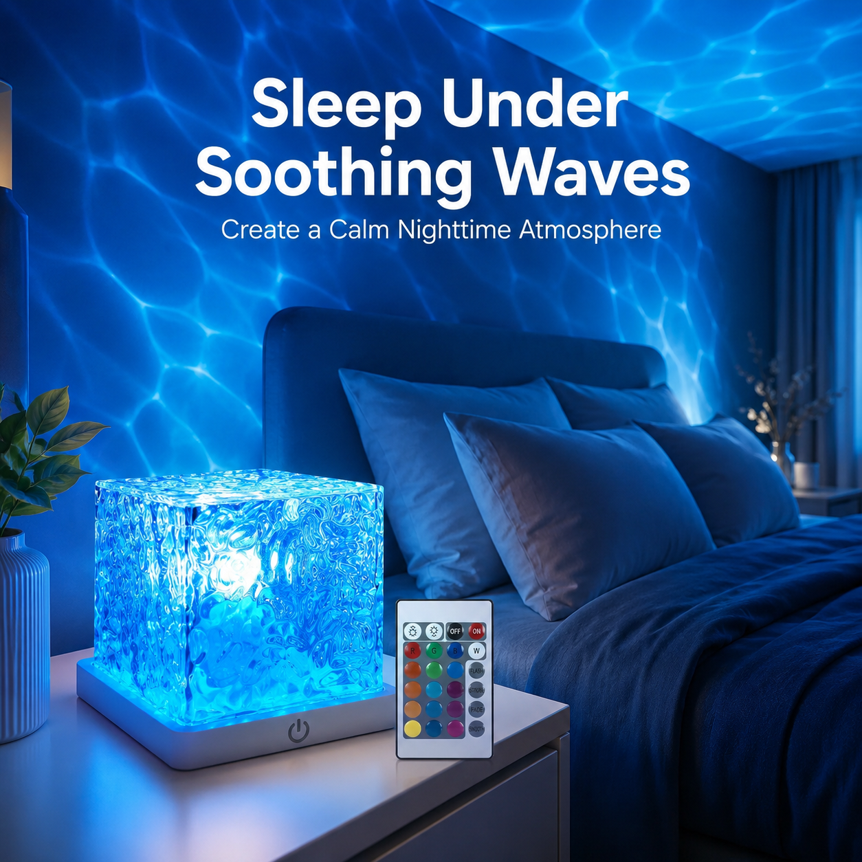 🔥 RGB Water Ripple Cube Lamp – Remote-Controlled Ocean Wave Ambient Light
