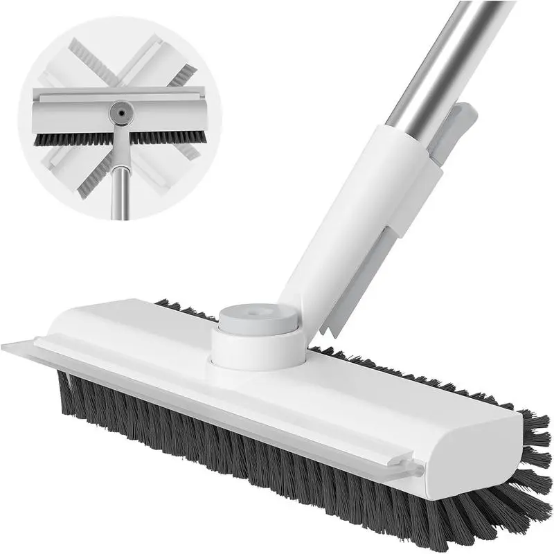 3-in-1 Floor Scrub Brush with Long Handle – Heavy Duty Bathroom & Floor Cleaner