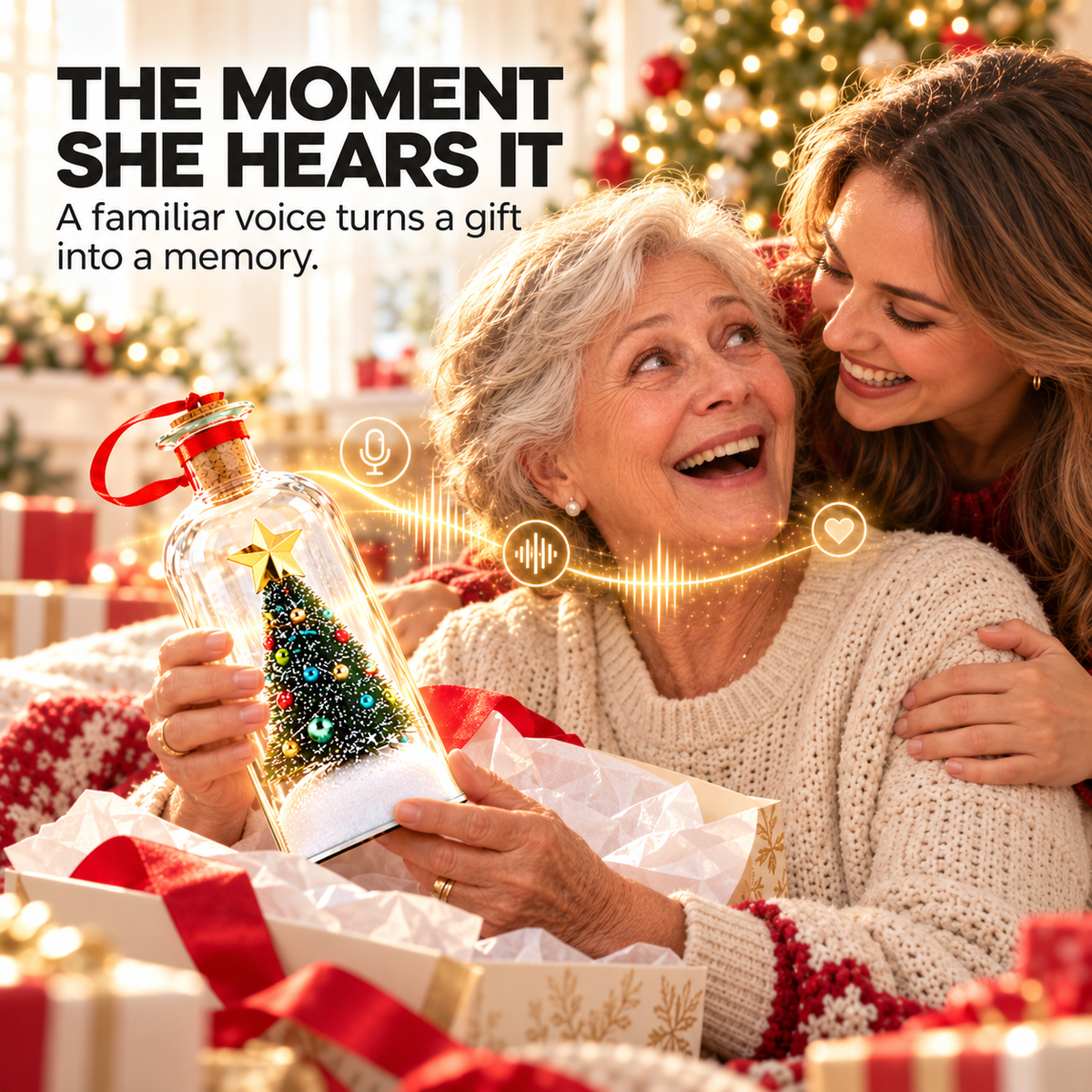 🎁 Personalized Voice Recording Keepsake Bottle – Record or Upload a Loved One’s Voice ❤️ Custom Christmas Tree, Snowman & Eternal Rose Memory Gift | A Heartfelt Keepsake for Family & Loved Ones ✨