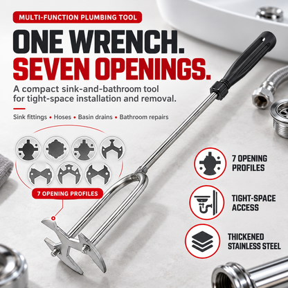 7-opening universal under-sink plumbing wrench on light background