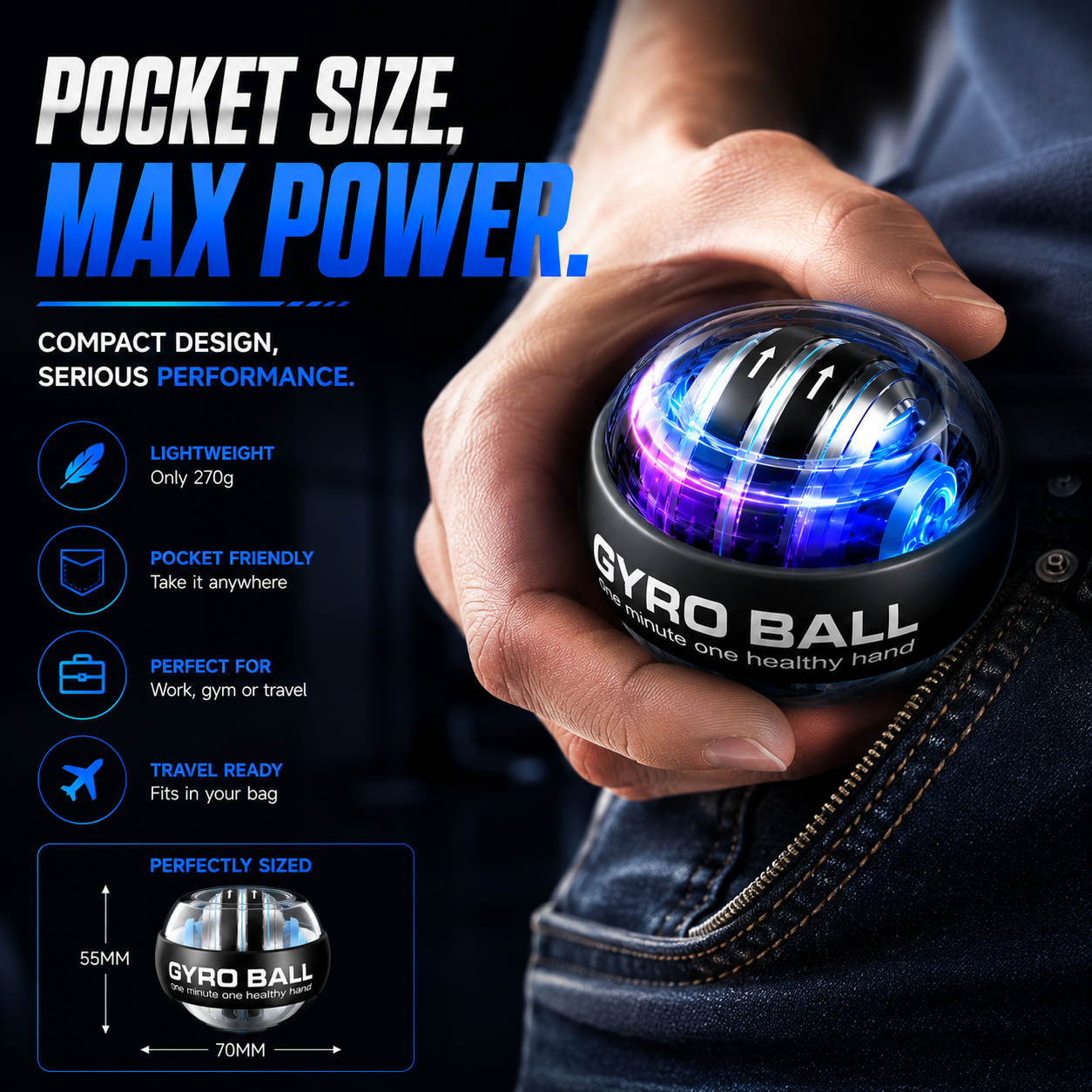 💪 Auto-Start Gyro Ball – Build Grip Strength, Forearm Power & Wrist Endurance Anywhere