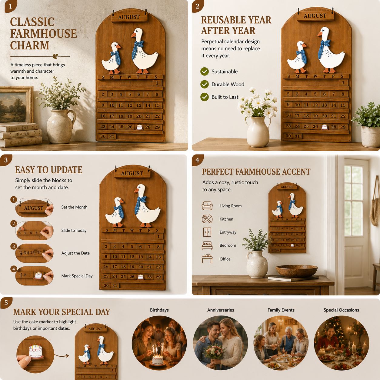 📅Goose Welcome Perpetual Farmhouse Calendar